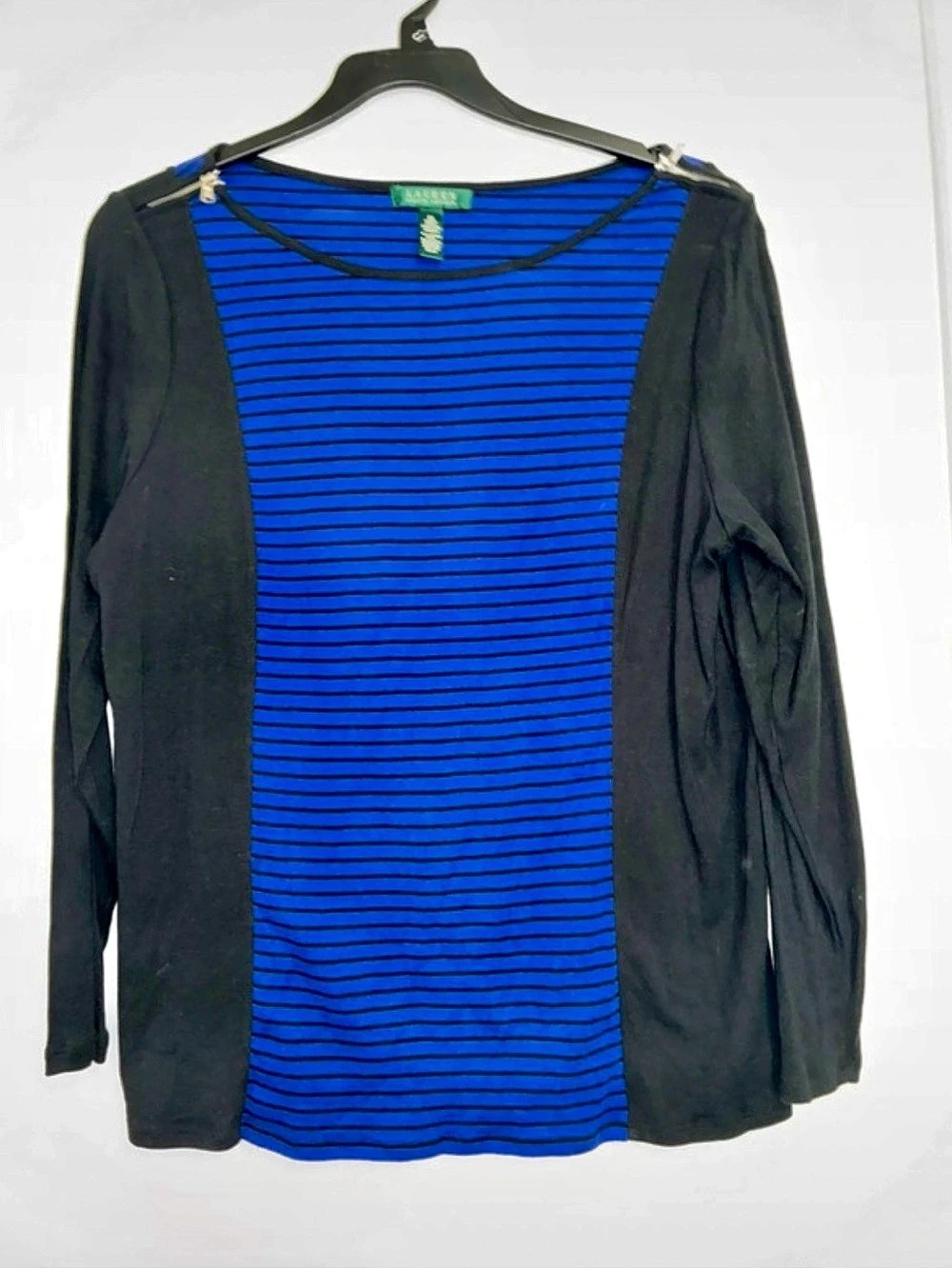 Lauren Ralph Lauren Striped Long Sleeve Top Blue & Black 2X Like New